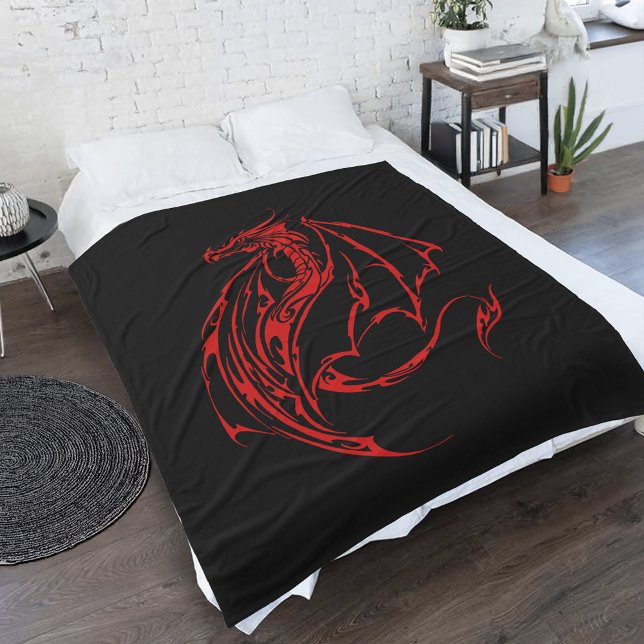 Red Tribal Dragon Black Fleecedecke (Von Creator hochgeladen)