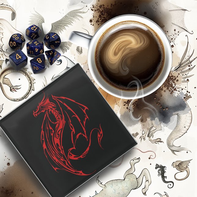 Red Tribal Dragon Black Glasuntersetzer (Von Creator hochgeladen)