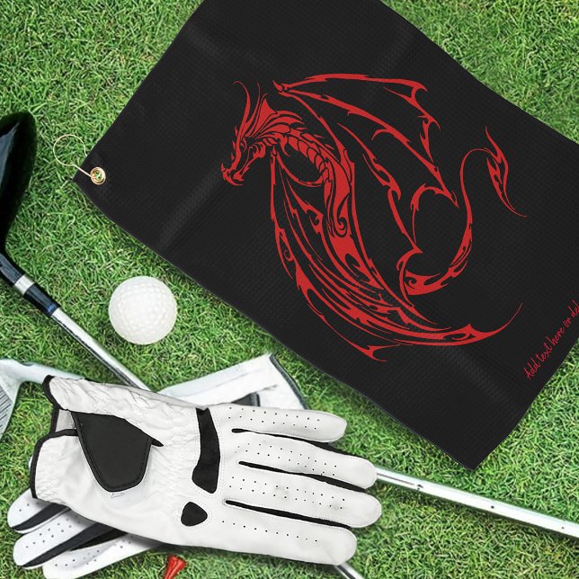 Red Tribal Dragon Black Golfhandtuch (Von Creator hochgeladen)
