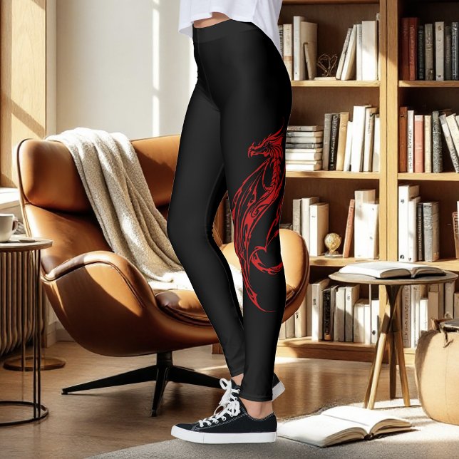Red Tribal Dragon Black Leggings (Von Creator hochgeladen)