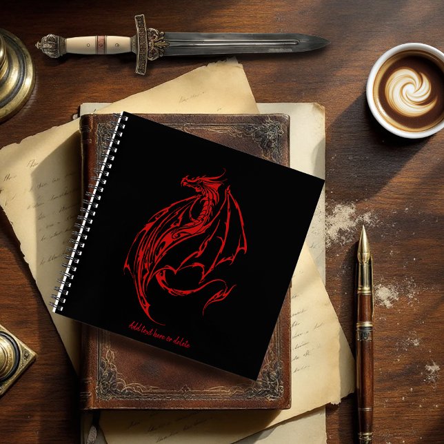 Red Tribal Dragon Black Notizbuch (Von Creator hochgeladen)
