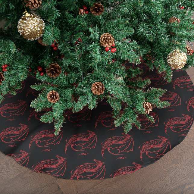Red Tribal Dragon Black Polyester Weihnachtsbaumdecke (Von Creator hochgeladen)