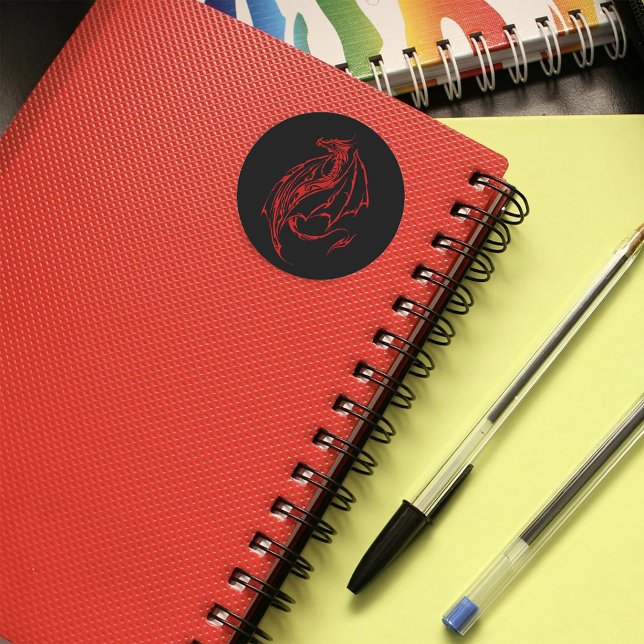 Red Tribal Dragon Black Runder Aufkleber (Von Creator hochgeladen)