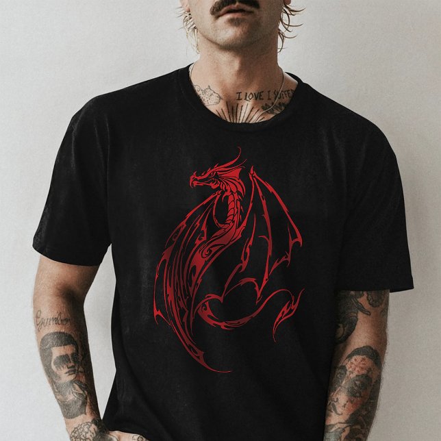 Red Tribal Dragon Black T-Shirt (Von Creator hochgeladen)