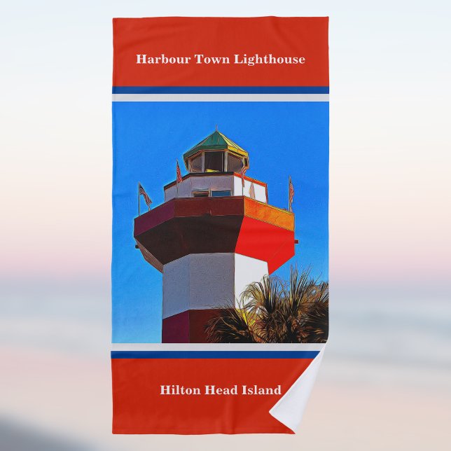 Red Trimmed Hilton Head Harbour Town Lighthouse Strandtuch (Von Creator hochgeladen)