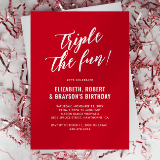 Red Triple Die Fun Joint Birthday Party Einladung