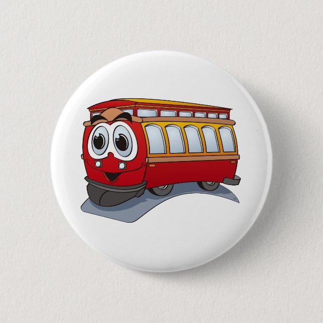 Red Trolley Cartoon Button (Vorderseite)