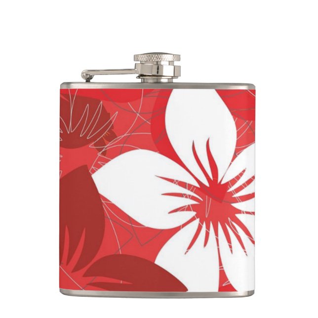 Red Tropical Blume Pattern Flachmann (Vorderseite)