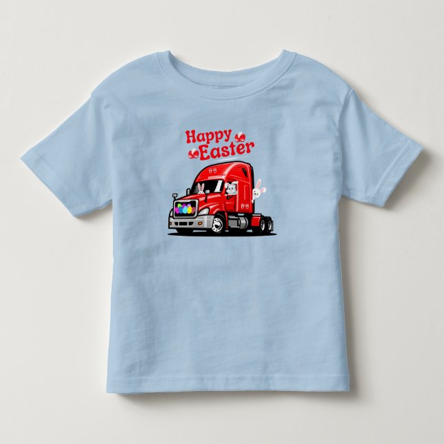 Red Truck 18 Wheeler Happy Ostersonne Kleinkind T-shirt (Vorderseite)