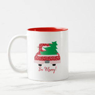 Red Truck and Tree "Be MERRY" Zweifarbige Tasse