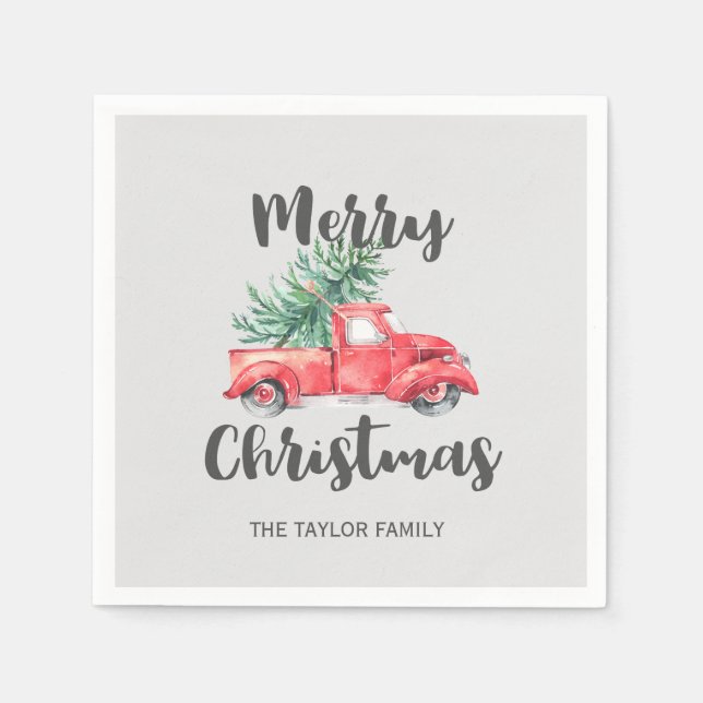 Red Truck and Tree Frohe Weihnachten Party Serviette (Vorderseite)