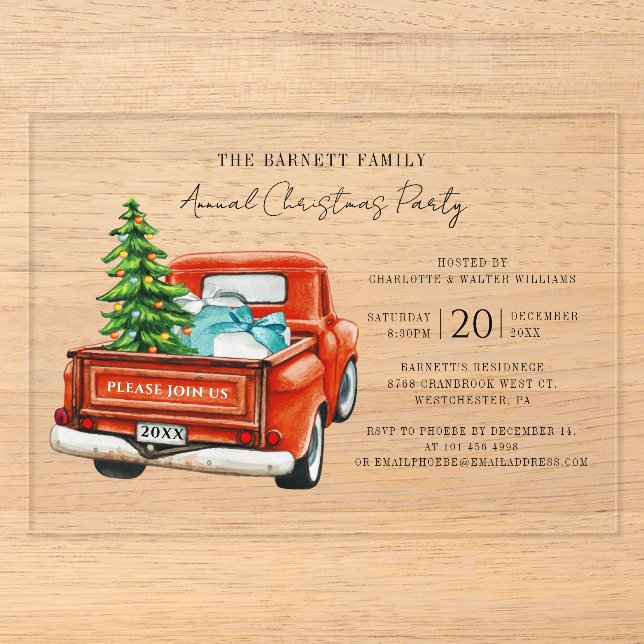 Red Truck Annual Script Weihnachtsfeier Acryleinladungen (Vorderseite)