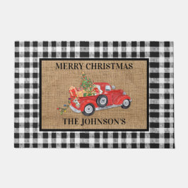 Red Truck Black & White Karo Burlap Weihnachten Fußmatte