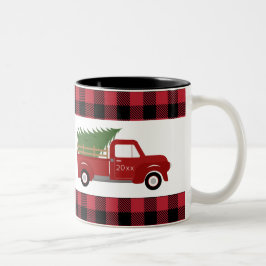 Red Truck Buffalo Karierter Weihnachtskaffee Zweifarbige Tasse