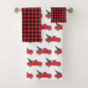 Red Truck Buffalo Karo Pattern Badetuch Set
