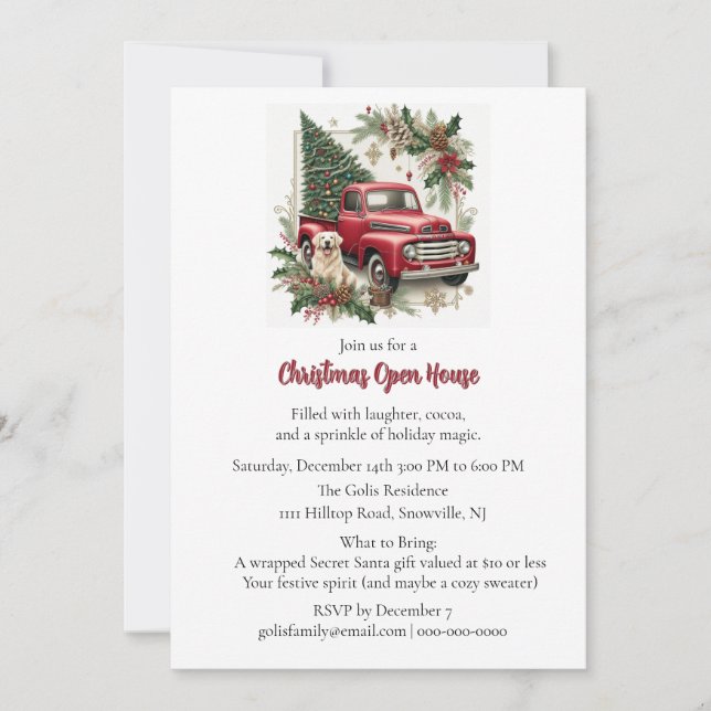 Red Truck Christmas Open House Invitation Einladung (Vorderseite)