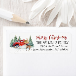 Red Truck   Christmas Return Address Label