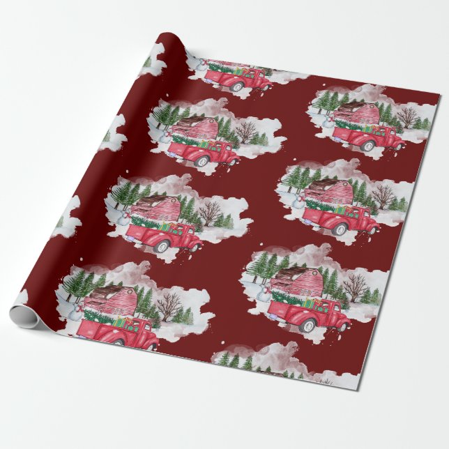 Red Truck Farm Weihnachten Geschenkpapier (Ungerollt)