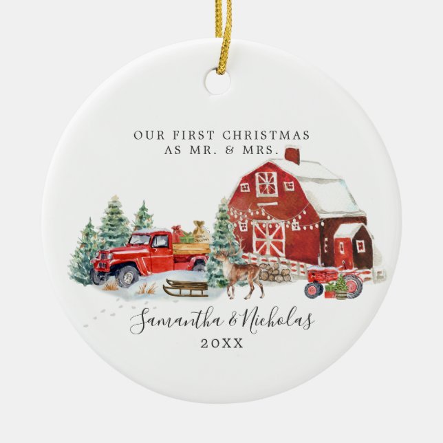 Red Truck First Christmas as Mr. & Mrs. Keramik Ornament (Vorne)