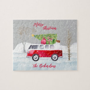 Red Truck Frohe Weihnachten Gray Jigsaw Puzzle
