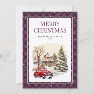Red Truck Frohe Weihnachten Lila Buffalo Kariert