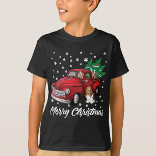 Red Truck Frohe Weihnachtsbaum Basset Hound Christ T-Shirt