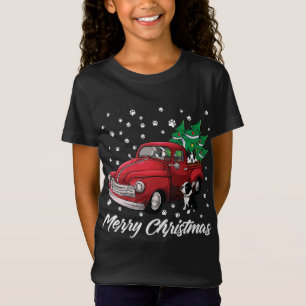 Red Truck Frohe Weihnachtsbaum Boston Terrier Dog T-Shirt