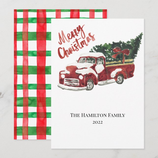Red Truck Frohe Weihnachtskarte Einladung (Vorne/Hinten)