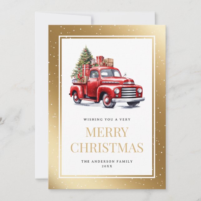 Red Truck Gold Snowy Weihnachten (Vorderseite)