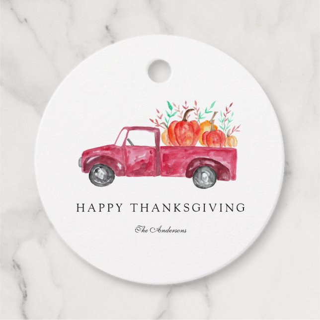 Red Truck Happy Thanksgiving Fall Pumpkin Harvest Geschenkanhänger (Vorderseite)