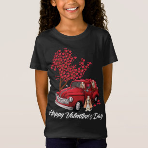 Red Truck Happy Valentines Day Basset Hound Hund e T-Shirt