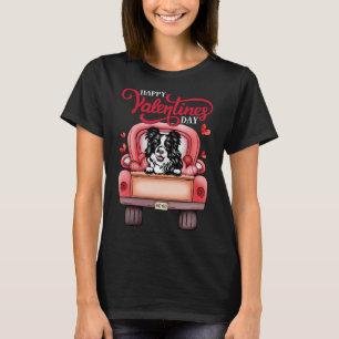 Red Truck Happy Valentines Day Border Collie Hund T-Shirt