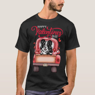 Red Truck Happy Valentines Day Border Collie Hund  T-Shirt