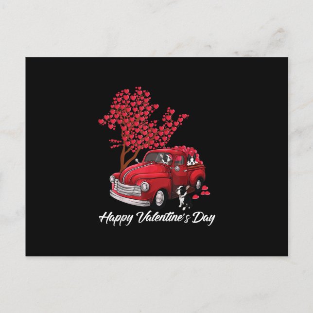 Red Truck Happy Valentines Day Boston Terrier Dog Ankündigungspostkarte (Vorderseite)