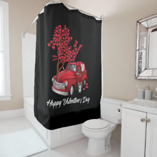 Red Truck Happy Valentines Day Chihuahua Hundeherz Duschvorhang