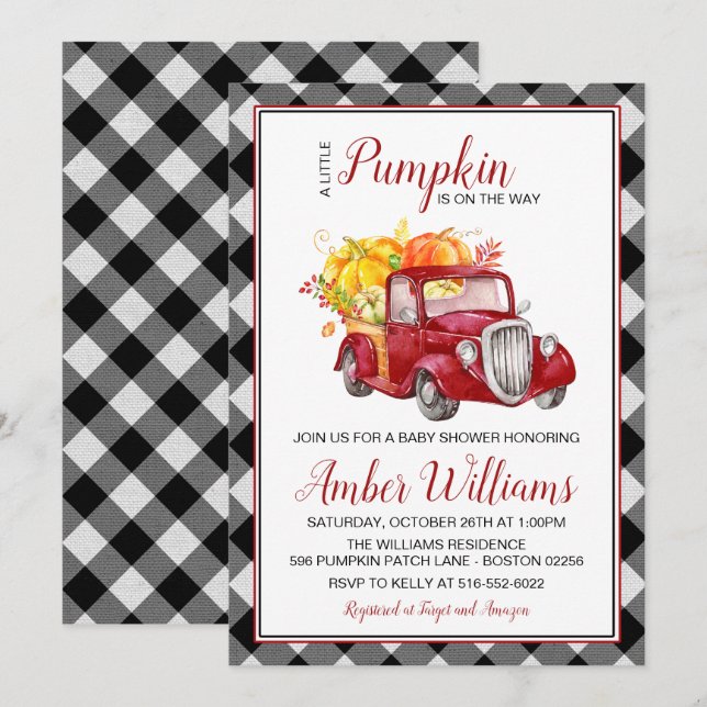 Red Truck Herbst Pumpkin Babydusche Einladung (Vorne/Hinten)