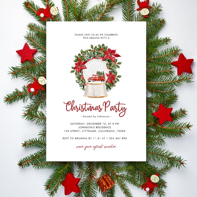 Red Truck Holly Berries Minimalistisches Party Einladung (Von Creator hochgeladen)