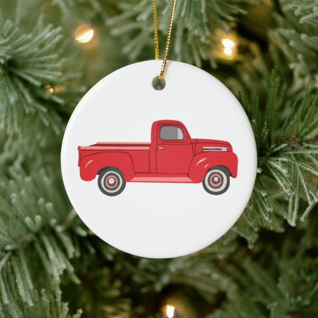 Red Truck Illustration Art Keramik Keramik Ornament (Baum)