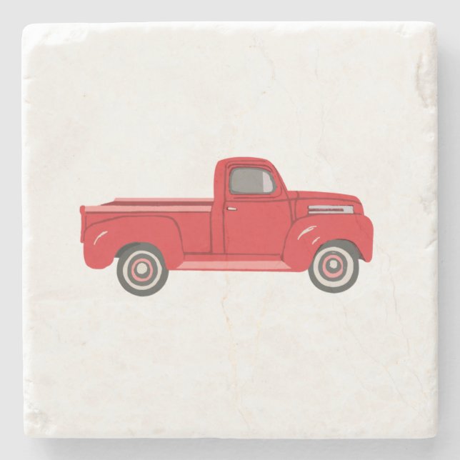 Red Truck Illustration Steinuntersetzer (Vorderseite)
