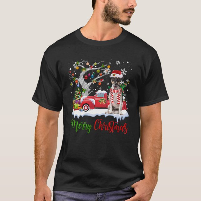 Red Truck Merry Christmas Tree Jack Russell Terrie T-Shirt (Vorderseite)