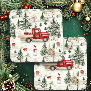 Red Truck mit Geschenken und Schneemann Getränkeuntersetzer