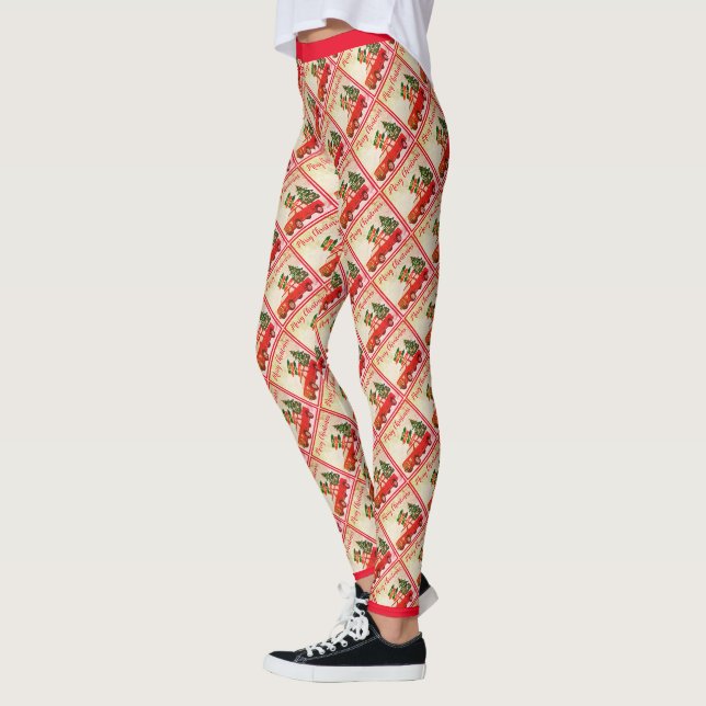 Red Truck Muster Trendy Stilvolle Frohe Weihnachte Leggings (Links)