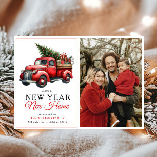 Red Truck New Year New Zuhause Foto Holiday Moving Ankündigung