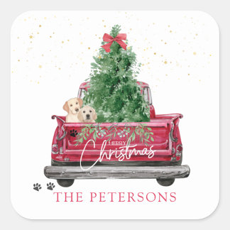 Red Truck | Pawprint Weihnachten Quadratischer Aufkleber