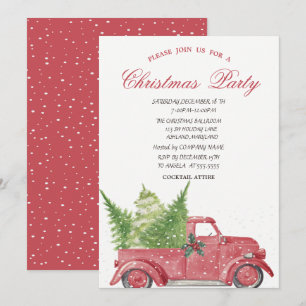 Red Truck Pine Tree Schnee Weihnachtsfest Party Einladung