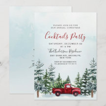 Red Truck Pine Trees Weihnachtscocktails Party