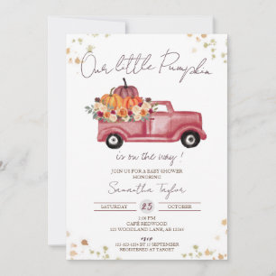 Red Truck, Pumpkin Baby Dusche, Fall rosa Blütendu Einladung
