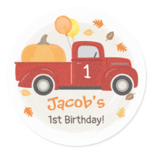 Red Truck Pumpkin & Blätter Herbst 1. Geburtstag J