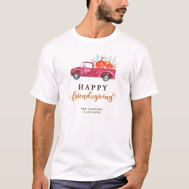 Red Truck Pumpkin Friendsgiving Fallskript Niedlic T-Shirt (Vorderseite)