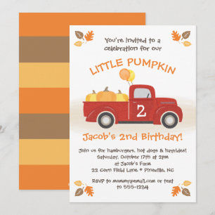 Red Truck Pumpkins Blätter Herbst Geburtstag Boy P Einladung